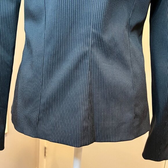 MNG by Mango Black Pinstriped Single Button Modern Blazer Jacket, Size 8 - Picture 10 of 12